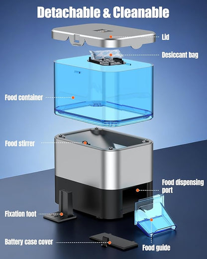 Pawfly Automatic Fish Feeder for Pond, 2.8 L Large Capacity Pond Fish Feeder with Timer, Adjustable Auto Fish Food Dispenser, Moisture-Proof Outdoor Koi Fish Feeder, Battery Powered (Not Included)