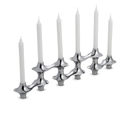 nambe Cortina Hinged Candelabra | Metal Candle Holder for Six Candles | Silver Candlestick Holders for Taper Candles | Table Centerpiece for Christmas, Thanksgiving, Dinner Party, Wedding, Table