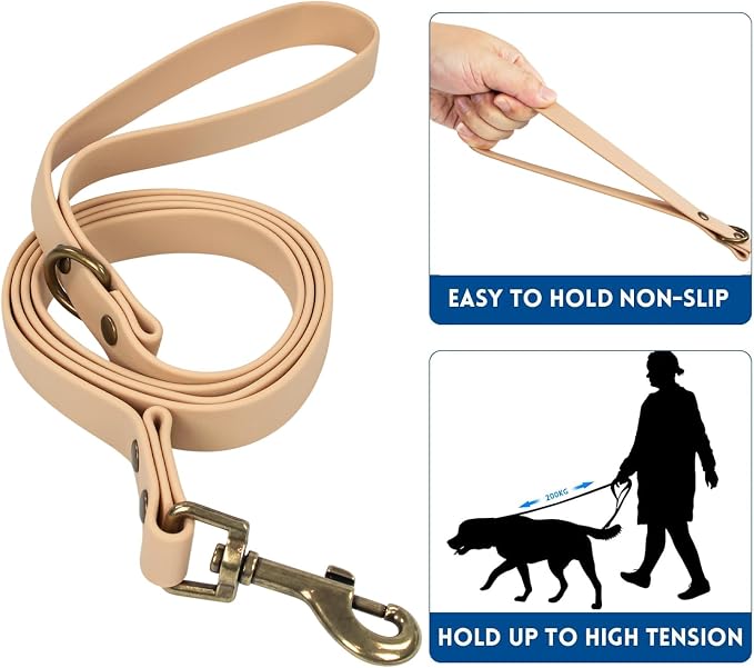 Wisedog Waterproof Dog Collar and Leash Set, XS, Sand Color | Adjustable Puppy Collar, Cute Tag, 4FT Dog Leash, Includes Poop Bag, For Small Medium Large Dogs