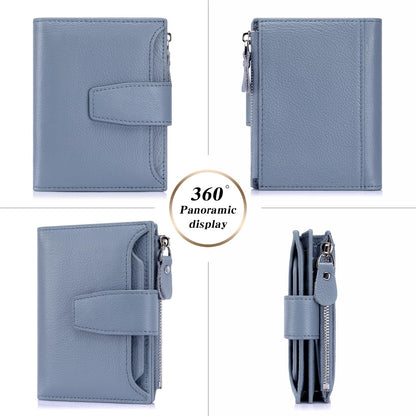 FREYAMIRA Rfid Blocking Wallet for Women Bifold Leather Wallet Compact Card Holder with Zipper Coin Pocket & 4 ID Windows,Blue