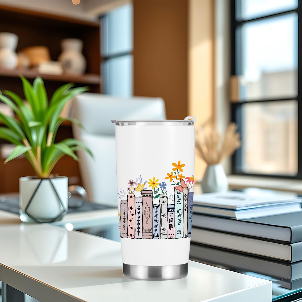Book Lovers Gifts, Tumbler, Cute Stainless Steel Coffee Mug with Lid, 20 oz Insulated Thermal Cup Birthday Christmas Halloween Reading Book Accessories, Librarian Gifts for Women Daughter Wife
