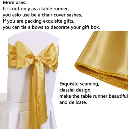Set of 5 Satin Table Runners Gold 12x108 inch Table Runner for Party Wedding Reception Banquet Decoration Bright Silk Smooth Fabric Party Chair Sashes