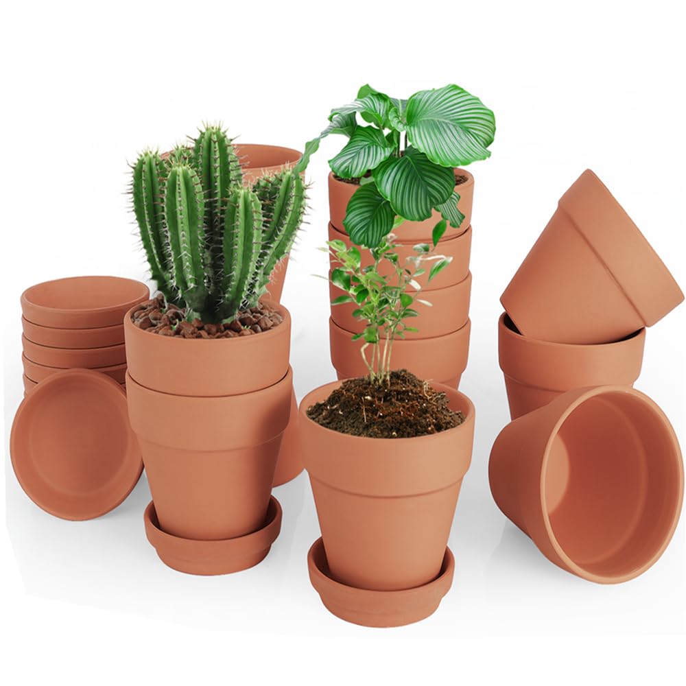 CUZZME 4 Inch Clay Pot for Plant with Saucer, Flower Pot with Tray, 12 Pack Small Terra Cotta Plant Pot with Drainage Hole, Terracotta Pot for Indoor Outdoor Plant, Great for Plants (4inch 12Pack)