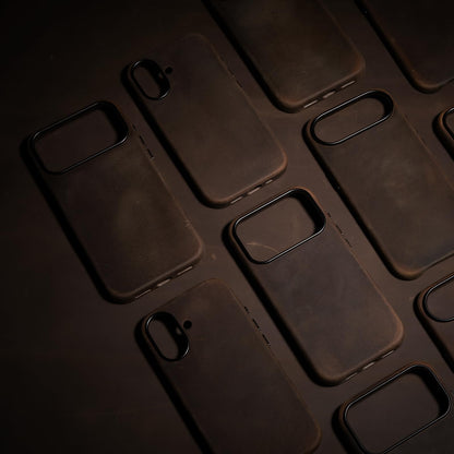 Belemay Handcrafted Crazy Horse Leather Case for iPhone 17 Pro Max, Compatible with MagSafe, Vintage Aesthetic, Two-Tone Effect, Unique Patina, Camera Control Button Coverage (6.9"), Rustic Brown