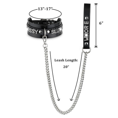 ADEMISHIA Women's Black Leather Choker Necklace with Rhinestone Letters, Adjustable Punk Gothic Custom Name D-ring Collar Jewelry For Women