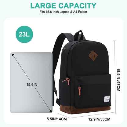 VASCHY Backpack for Men, Unisex Classic Water-resistant College School Backpack Bookbag Laptop Backpack Black