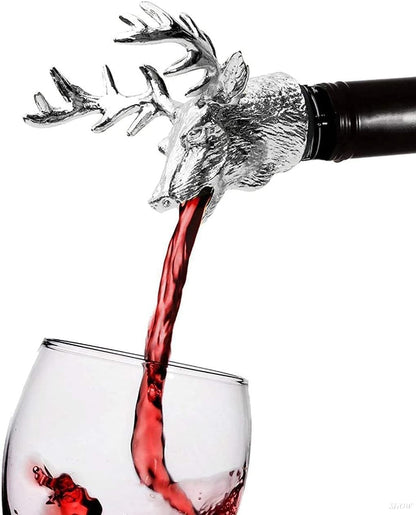 Reindeer Pourer and Deer Head Wine Corks, Bar and Household Wine Corks, Animal Wine Pourer (Silver)