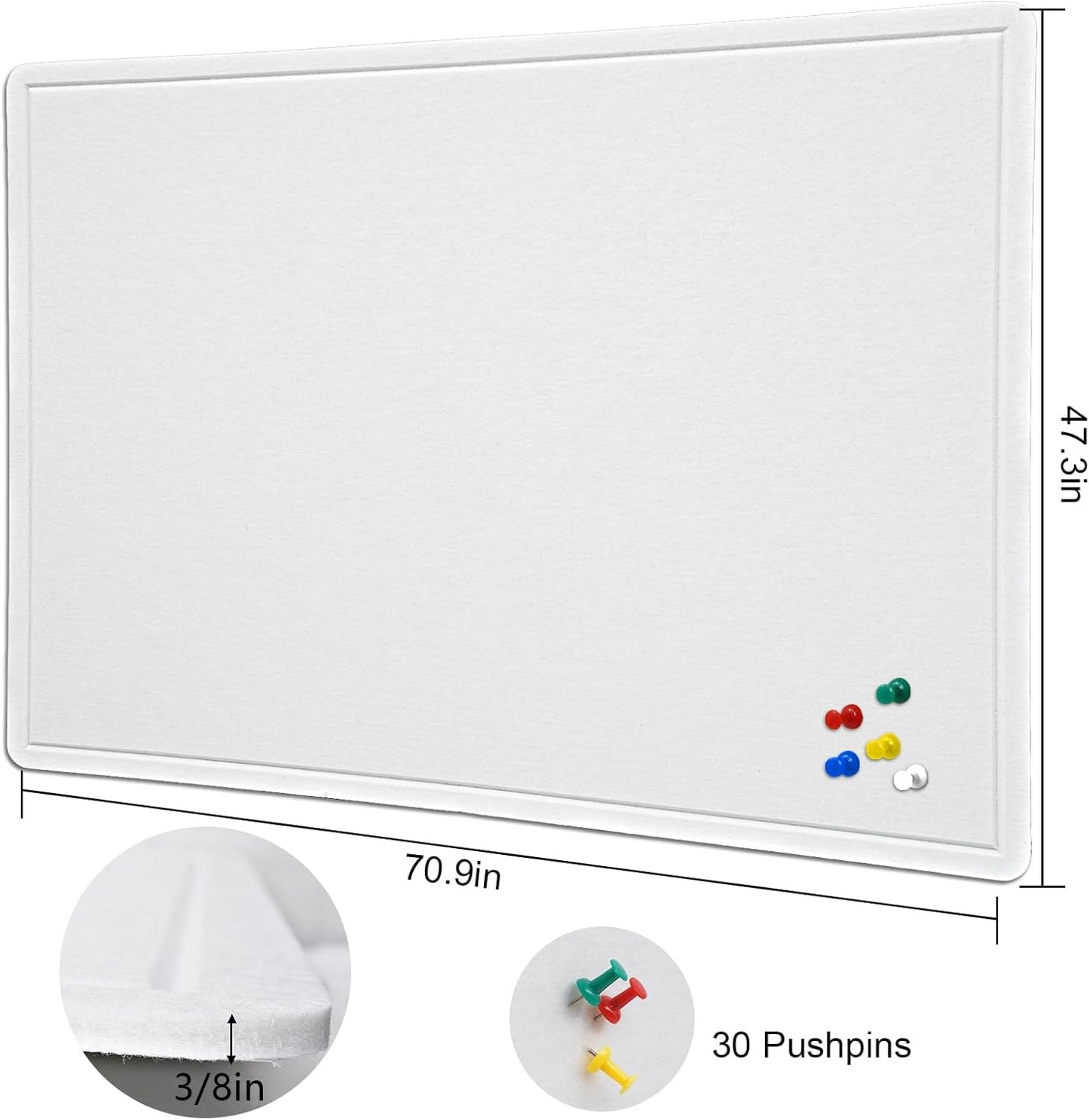 Large Bulletin Board - 72 X 48 inches Decorative Felt Pin Board - 6' x 4' Cork Board Alternative for Wall - Foldable Picture Board Self-Adhesive Vision Board Prayer Board with 30 Pushpins - Warm White
