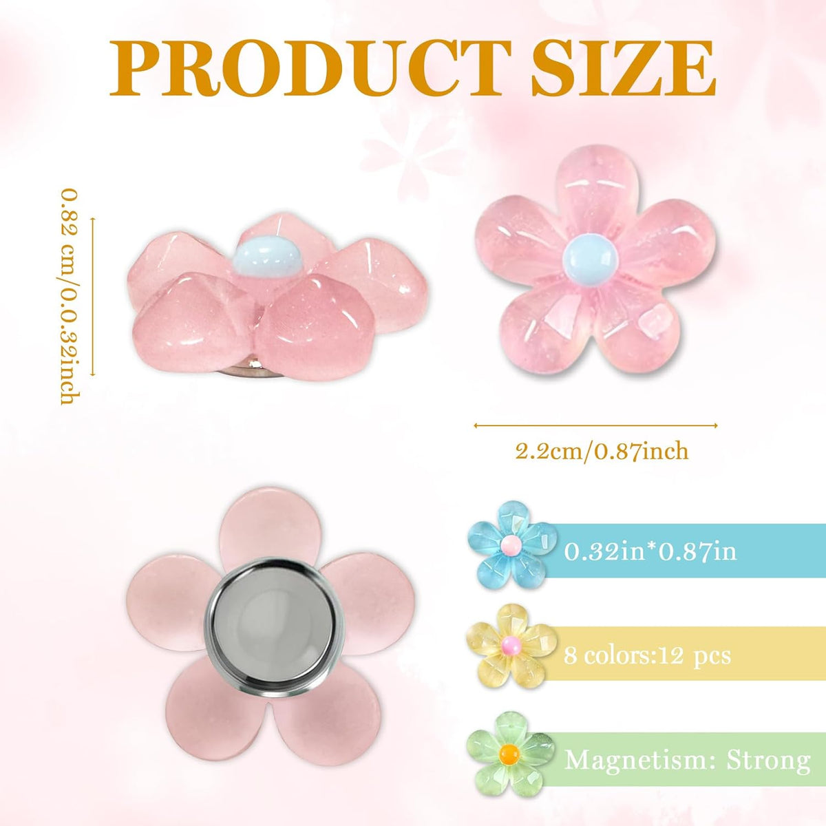 Qualsen Fridge Magnets Refrigerator, 12 Pcs Cute Decorative Flower Magnets for Refrigerator, Whiteboard, Locker, Kitchen, Classroom(Glow)