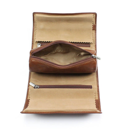 Tony Perotti Womens Italian Cow Leather Premium Combination Jewelry Roll with Tie Closure in Cognac