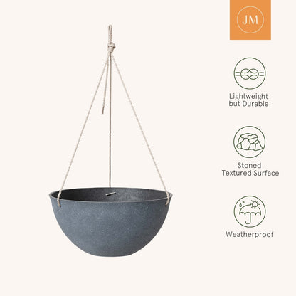 LA JOLIE MUSE Large Hanging Planters for Outdoor Plants - Hanging Flower Pots Weathered Gray (13.2 Inch, Set of 2)