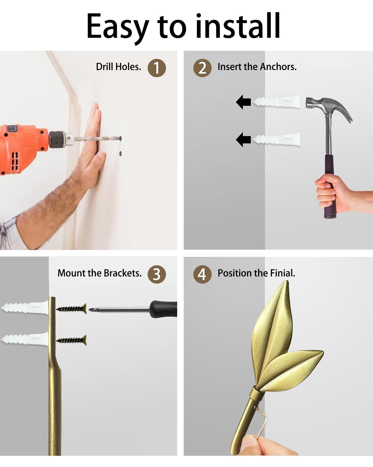 Gold Curtain Holdbacks 2 Pack, Metal Olive Leaf Curtain Tiebacks Wall Mounted, Curtain Holders for Wall, Curtain Pull Back Hooks, Decorative Curtain Side Hooks for Drapes and Curtains