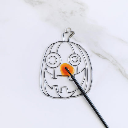 Winlyn 30 Sets Halloween Suncatchers Ornaments Decorations DIY Window Paint Art Suncatchers Halloween Craft Kits Jack-O'-Lantern Ghost Spider Sun Catchers for Kids Classroom Activities Art Project