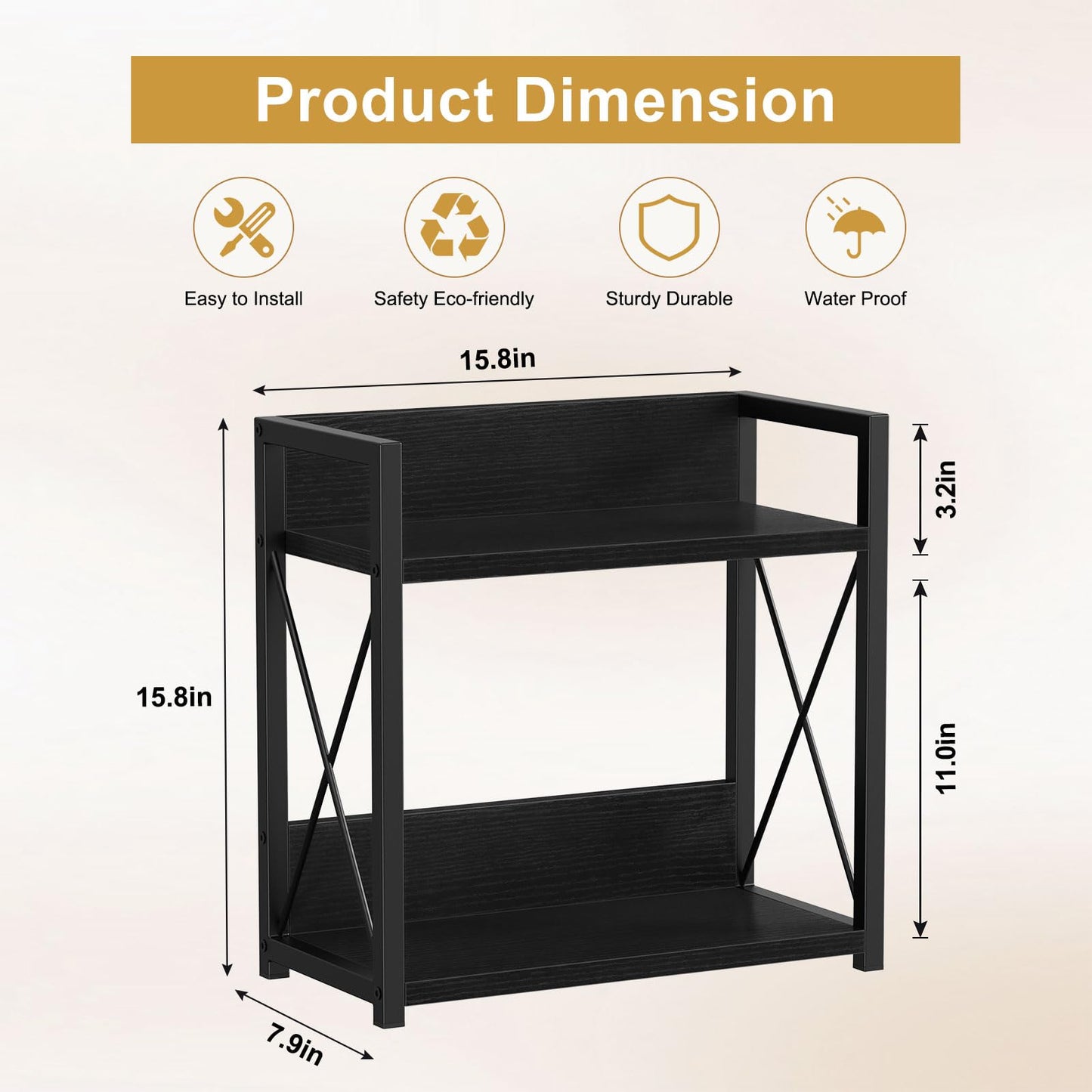 Giikin Kitchen Countertop Organizer, 2 Tier Coffee Bar Organizer, Black Spice Rack for Counter, Kitchen Counter Shelves, Particleboard, Large Size (15.8" L x 7.9" W x 15.8" H), Black