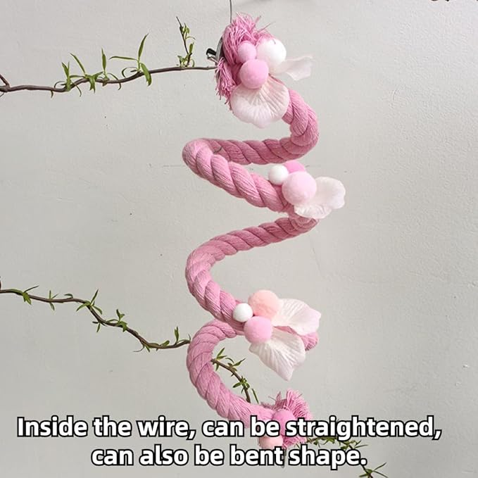 Bird Toys, Rope Perch for Parrots, 39.3 Inches Long, Brightly Colored Handmade Chew Toy, Spiral Design Bird Cage Climbing Rope for Lovebird Conure Quaker Budgie Cockatiel (Yellow)