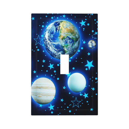 Stars Planet 1 Gang Light Switch Cover Blue Solar Decorative Wall Plate Single Toggle System Glow Switchplate Electrical Faceplate for Home Nursery Decor