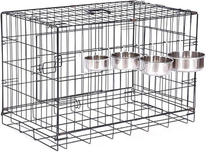 Youngy Dog Kennel Bowl Stainless Steel Hanging Food Water Bowl Crate Cup Pet Cage Bowls with Hanger for Bird Small Animals Stainless Steel Bowls Hanging