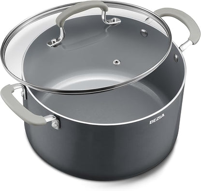 12 Quart Nonstick Stock Pot with Lid, BEZIA Ceramic Big Soup Pot for Holiday Feasts, Cooking Pot with Stay-Cool Silicone Handle, Easy Cleanup, Perfect for Large Gatherings, Gift Giving & Batch Cooking
