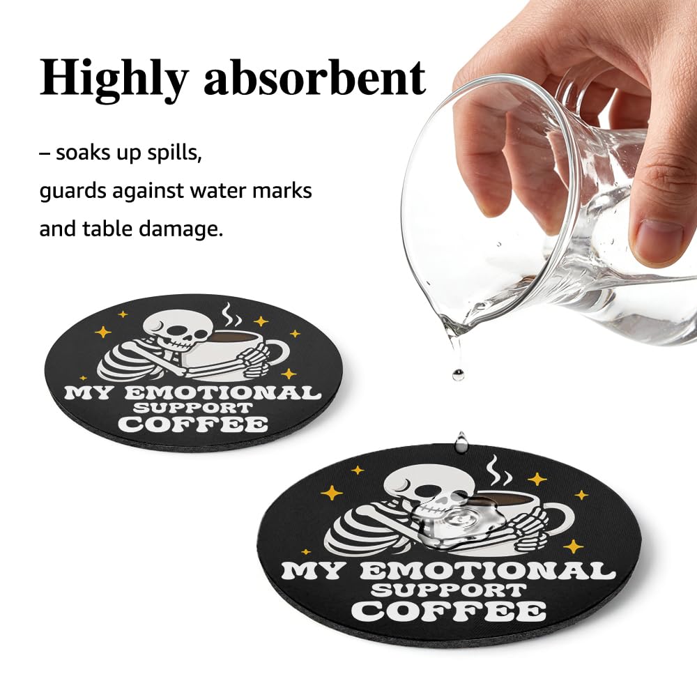 UWXQOJ Emotional Support Coffee Coasters Set of 2, Cute Skeleton Mug Rug Coaster for Drinks Mug Coffee Cup Tumbler, Gothic Drink Coaster for Office Home, Cup Mat for Coworker Friends
