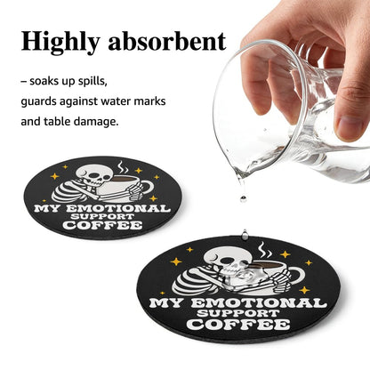 UWXQOJ Emotional Support Coffee Coasters Set of 2, Cute Skeleton Mug Rug Coaster for Drinks Mug Coffee Cup Tumbler, Gothic Drink Coaster for Office Home, Cup Mat for Coworker Friends