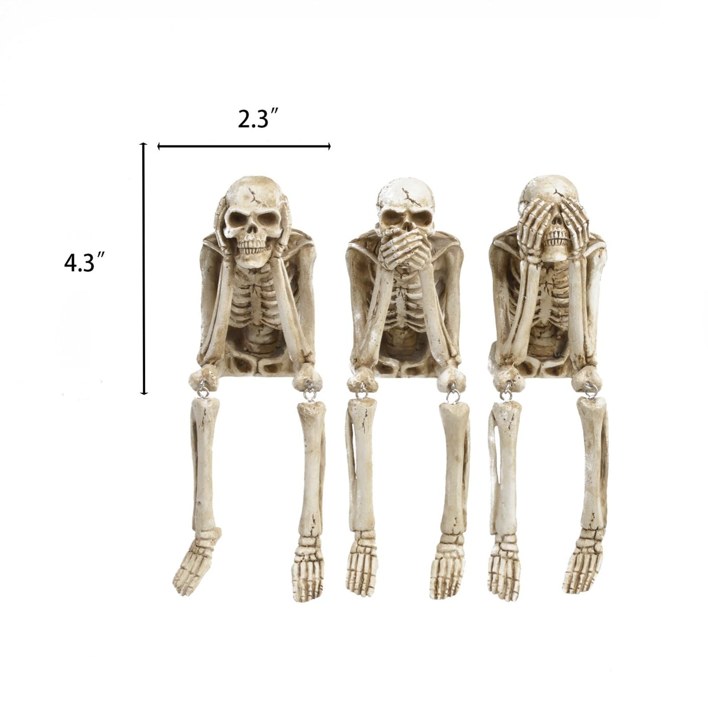 Newman House Studio Halloween Statues No-Evil Skeleton Collectible-Figurines - Realistic Skull Decorations See Speak Hear No Evil Home Decor Set of 3, 2.3L x 4W x 4.3H inch