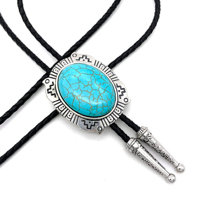 YOQUCOL Blue Turquoise Stone Bolo Tie Native Western Cowboy Indian Hand-woven Leather Bola Tie Necktie for Men Women