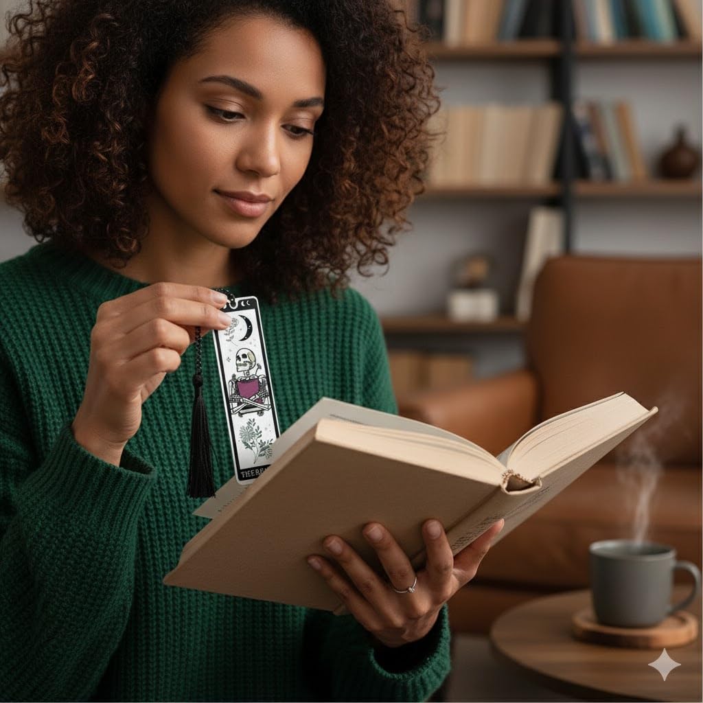 Horror Skeleton Metal Bookmark for Women - Tarot Cards Spooky Metal Bookmarks, Book Marks for Adults Halloween Christmas Book Accessories(Tarot)