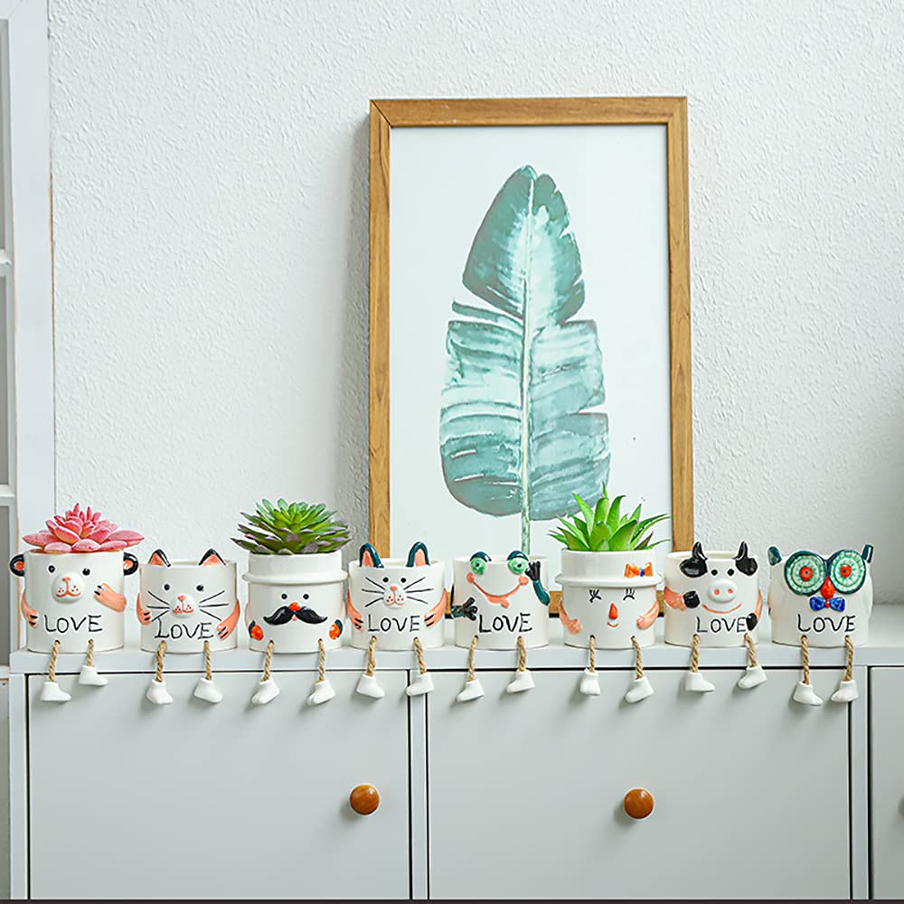 DIYOMR Ceramic Cow Planter, Cute Cartoon Smooth Glazed Flower Plant Pots Drainage Hole Small Succulent Pots for Mini Flower Planters Cactus, Plants Not Include (Cow)