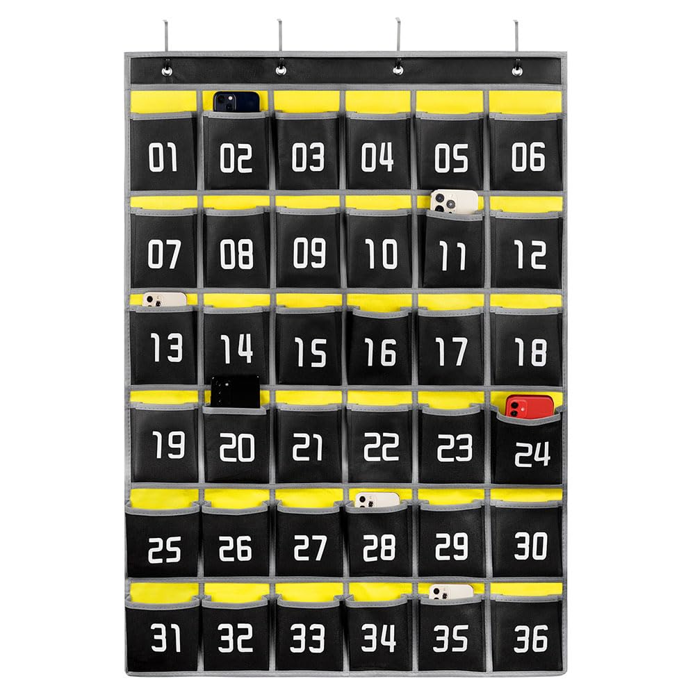 Loghot Classroom Accessories Closet Pocket Chart for Cell Phones Holder Wall Door Hanging Organizer (36 Pockets Black)