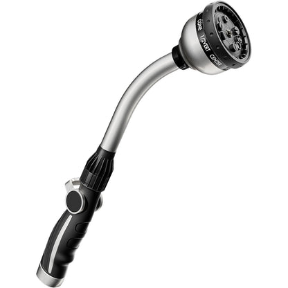 RESTMO Watering Wand Heavy Duty, Metal Garden Hose Wand with Thumb Flow Control, 15-Inch Long Hose Nozzle Sprayer with 10 Spray Patterns, Ideal to Water Hanging Baskets and Shrubs, Silver
