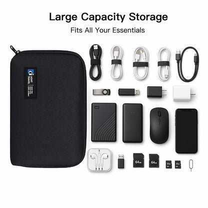 FADASTON Electronics Organizer Bag, Travel Digital Storage Pouch for Cable, Cord, Earphone, USB Flash Drive, Power Bank, Hard Drive, Portable Tech Travel Case with Multi-Compartment (Black)