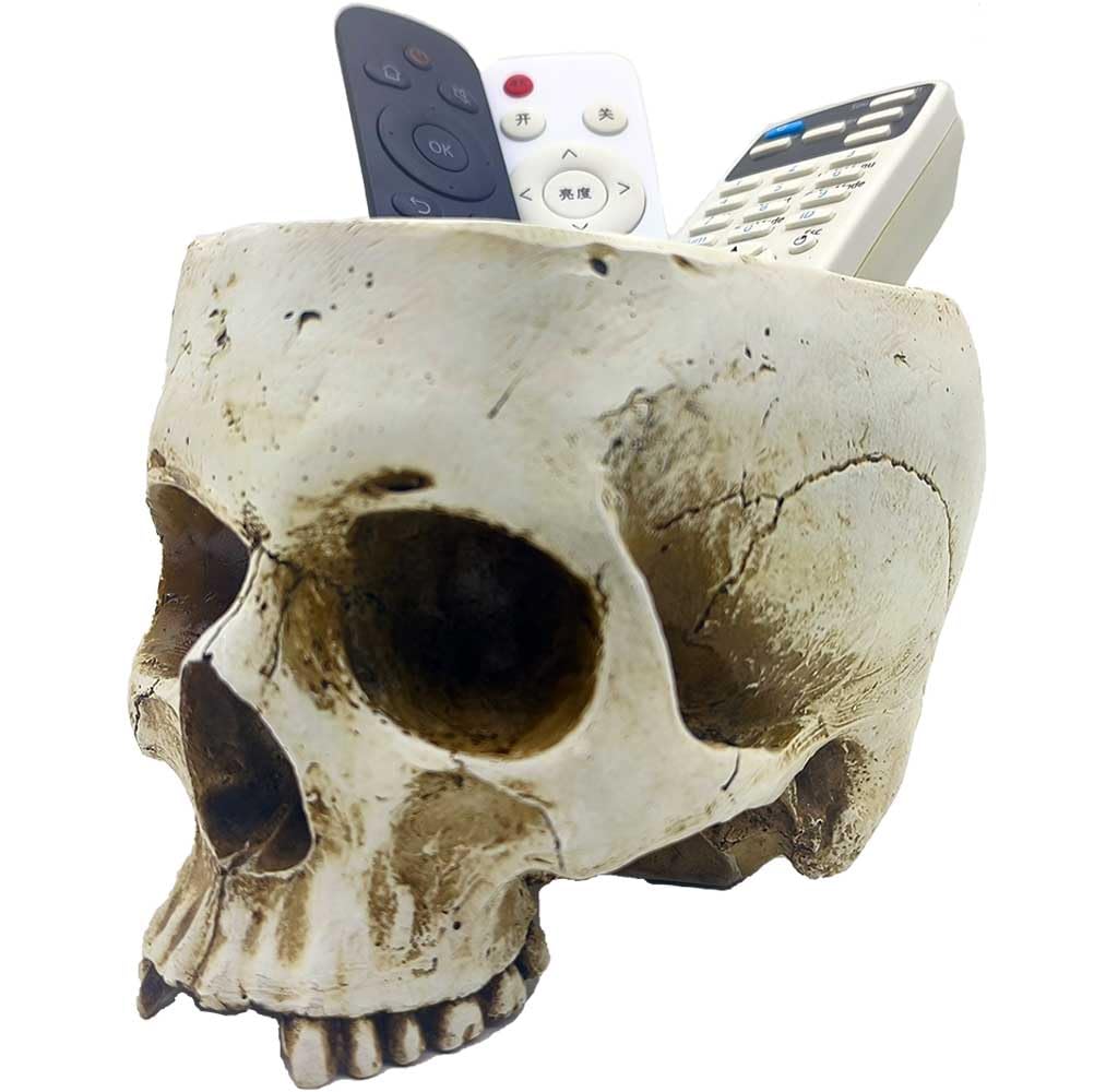 CUZOKOLA Larger 6.9" Human Skull Candy Dish with Lid,Big Skull Candy Jar,Skull Head Decor Statue Resin Mold for Halloween Skull Candy Bowl,Skull Home Decoration,White Skull Skeleton Bowl Sculpture