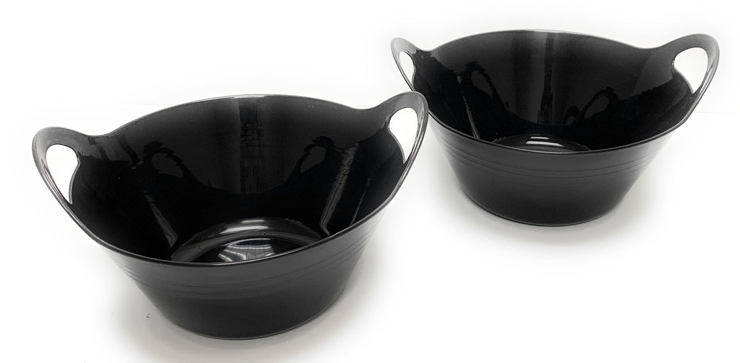 Mintra Home Plastic Bowls with Handles (4.5L Large 2pk, Black) - 11.25W x 5inH (6.75inH with handles) - large bowl for popcorn, snacks, drinks, candy, party, Halloween, trick or treat bowls - 2 Pack