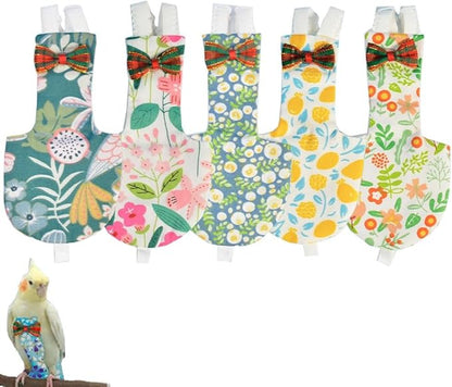 5pcs Bird Diaper Cute Printed Parrot Flight Suit Parrot Nappy Reusable Pigeon Pants Cockatiel Clothes for Parakeet Mini Macaw Budgie Canary for Indoor Outdoor - color2 XL