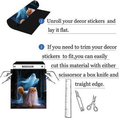 Halloween Ghost Cat Dishwasher Cover Magnet,23.03 x 25.59 in,Dishwasher Magnetic Cover for Kitchen Decor