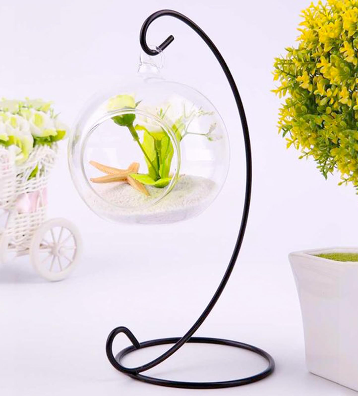 Abom 9in Ornament Display Stand, Tabletop Ornament Hanger, Terrariums Holder, Black Hanging Hook for Christmas & Halloween Decoration, Glass Crystal Witch Ball, Home Wedding, Party Decor (3 Pack)