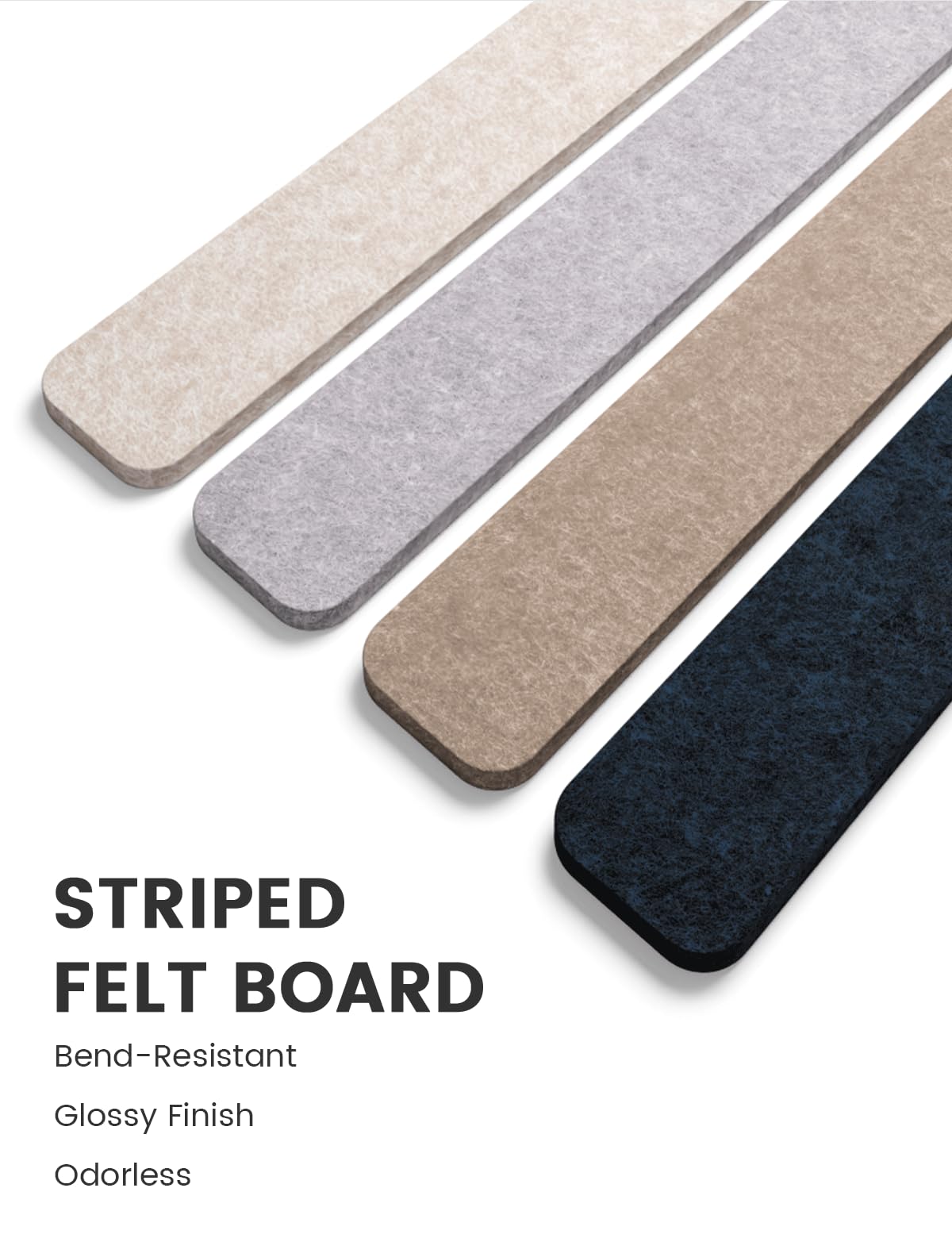 Fluxynara Cork Board Alternative Felt Strip Board 8-Pack 13"x2", Office Pin Board with 50 Push Pins, Adhesive Install for Bedroom Door & Home Office (Nordic Slate)