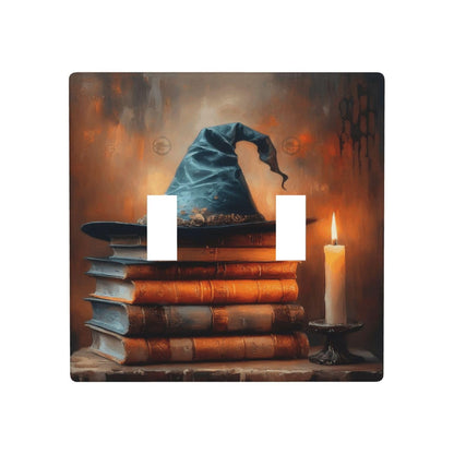 Decorative Art Light Switch Covers Enchanted Witch Hat Halloween 2 Gang Double Toggle Wall Plate Decorative Switchcover Electrical Switchplate for Home Decor