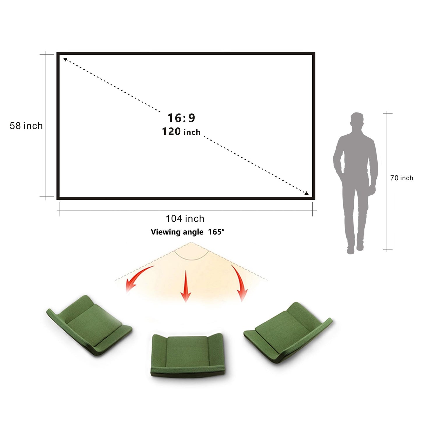 Portable Projector Screen 120 inch with Stainless Telescopic Pole Frame