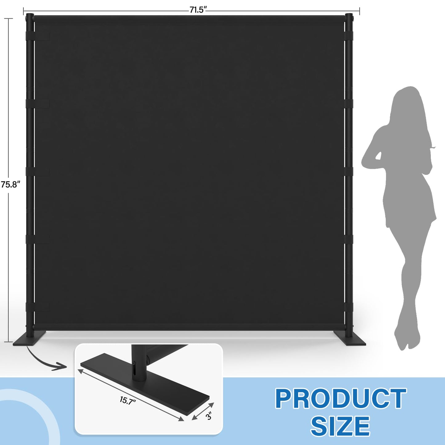 AKTOP Room Divider, Freestanding Single Panel Privacy Screen, Portable Temporary Wall Dividers for Room Separation, Large Room Partitions and Separators with Carrying Bag, 71''W x 76''H, Black