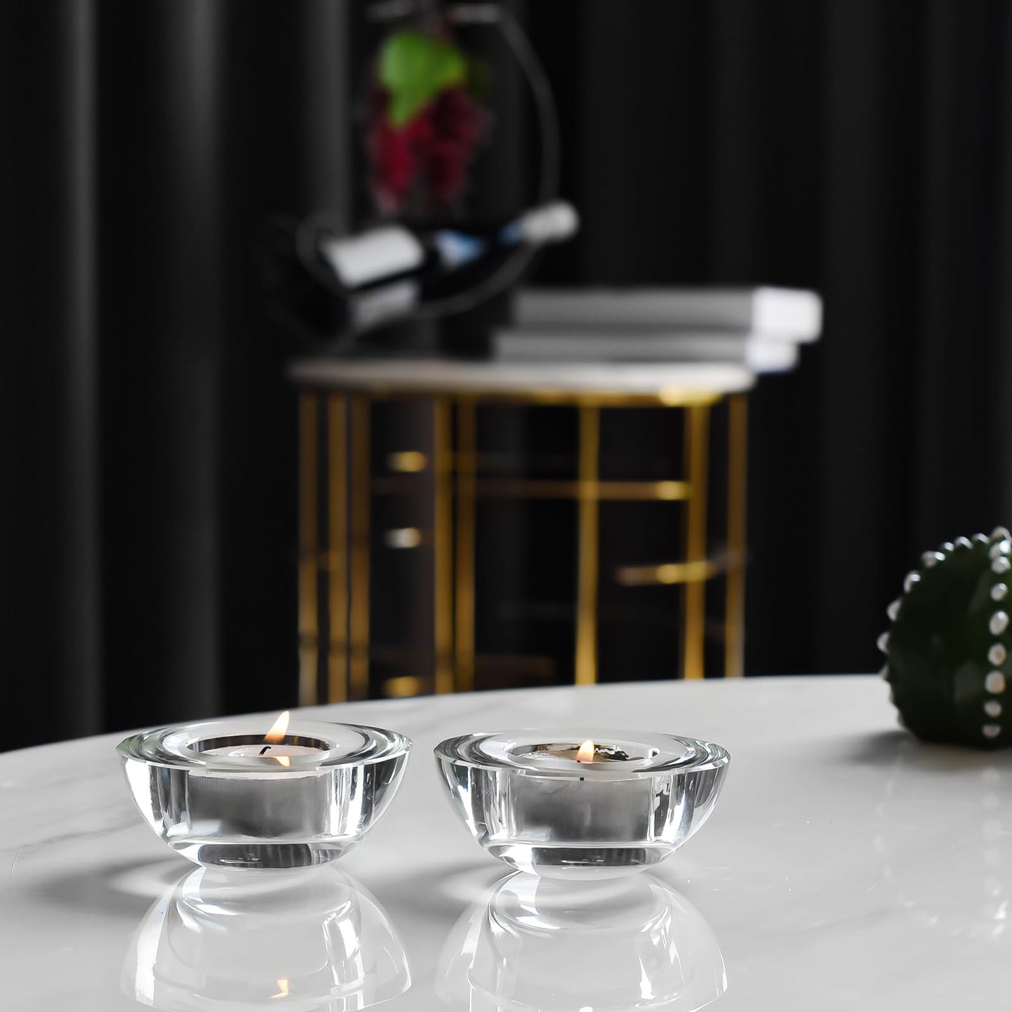 Kitcom Crystal Tealight Candle Holders for Tabletop Home Decor W2.8'' X H1.2'', Comes with Gifed Box(Pack of 2)