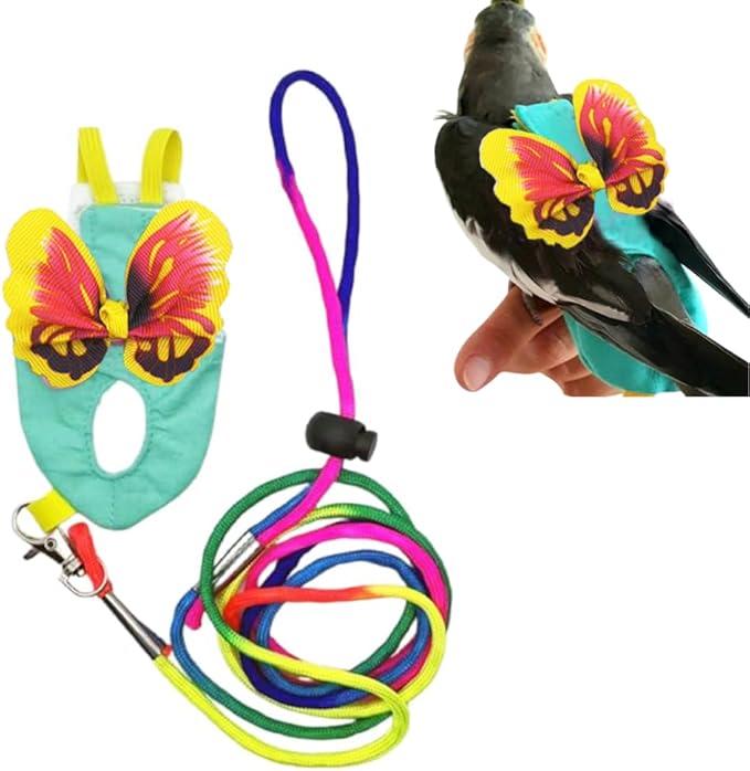 Pet Bird Diaper Harness Adjustable Parrot Harness and Leash Set Cockatiel Flight Suit with 60 Inch Leash Bow Tie Bird Flying Clothes for Conures Cockatoos Cockatiel Pigeon (Yellow, Small)