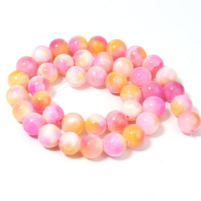 35pcs 10mm Natural Stone Beads Pink Yellow Persian Jade Beads Energy Crystal Healing Power Gemstone for Jewelry Making, DIY Bracelet Necklace