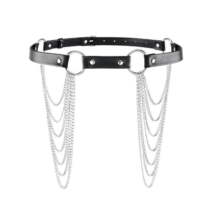 WARANDOD Waist Chain Belt Punk Black Leather Body Accessories Adjustable Body Jewelry Goth Belt for Women (Fits Waist 29.7IN-38.2IN)