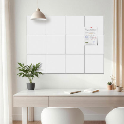 MISSDAY White Acoustic Wall Panel Felt Bulletin Board 48" x 36" Cork Board for Wall, 12-Pack Boards with 72 Removable Adhesive Tabs, 50 Pins, Pin Board for Home Office Classroom Soundproof Wall Tile