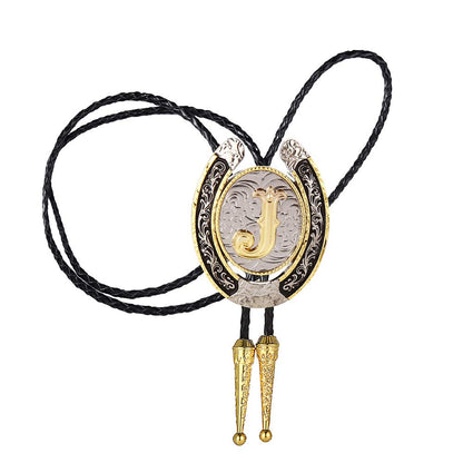 HUABOLA CALYN Bolo Tie for Men- Golden Initial Letter ABCDMJR to Z Western Cowboy Bolo Tie for Women (J)