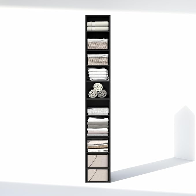Furinno PASIR 10-Tier Closet Organizers and Storage, Open Shelf, Storage Organizer, 12-Inch Width, for Closet, Bedroom, Blackwood