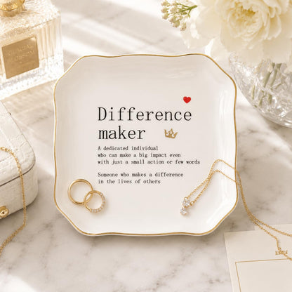 Retirement Gifts for Women - 4"x4" Ceramic Jewelry Dish Tray- Difference Maker Gift Thank You Gift for Woman Coworkers Teacher Employee Appreciation Gifts