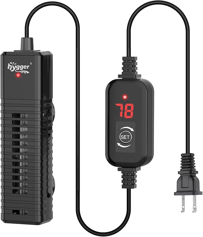 hygger Nano Submersible Aquarium Heater for 5-10 Gallon Betta Fish Tank Heater with Digital Display, Adjustable Temperature Controller 50Watt