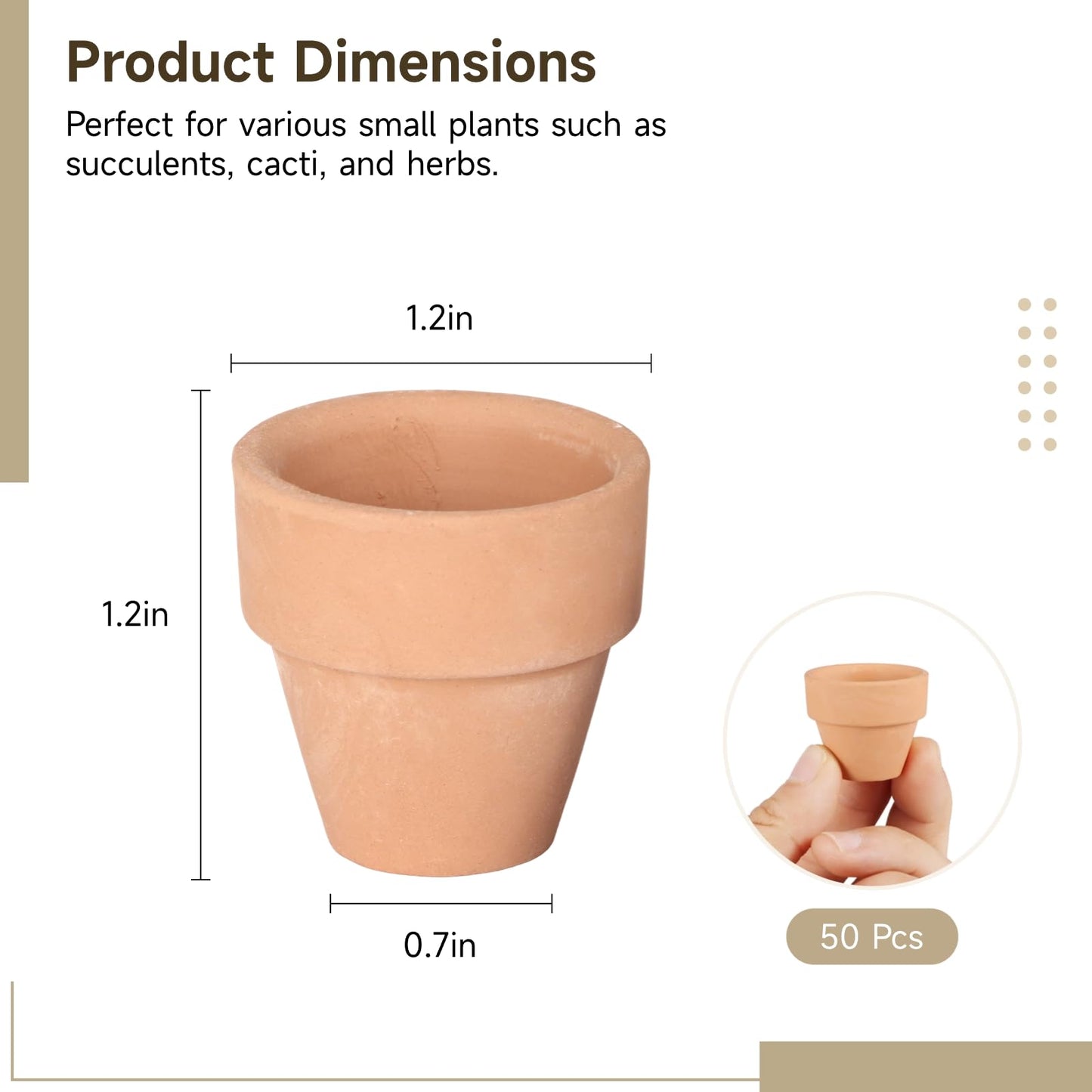 50 Pcs Mini Terracotta Pots, 1.2" Succulent Nursery Pots with Drainage Holes, Miniature Cactus Flower Planters, Tiny Clay Terra Cotta Pots for Indoor Outdoor Plants, DIY Crafts (50PCS)